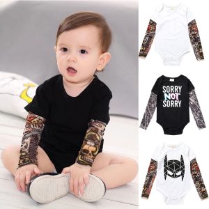 Fashion Infant Baby Boys Romper Long Sleeve Tattoo Print Rock Children Boy Baby  Clothing Romper Outfit Set sleep wear cool suit 1
