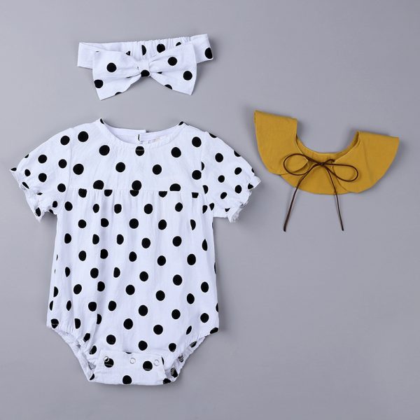 Summer Cute Baby Girls Romper Dot Short Sleeve  Jumpsuit With Headband Casual Outfits Sunsuit Set Baby Kids Clothes MBR289 3