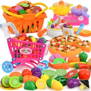 27-60PCS Kids Kitchen Pretend Play Toys Cutting Fruit Vegetable Food Girls Mini Kitchenware Game Education Toys For Children 1