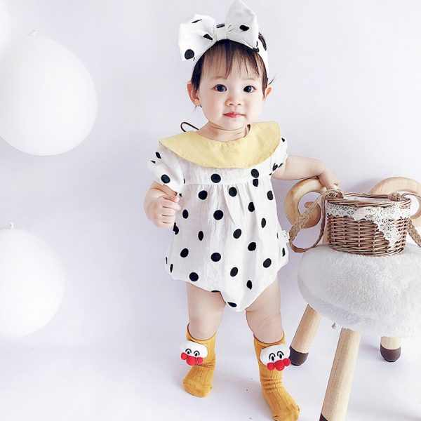 Summer Cute Baby Girls Romper Dot Short Sleeve  Jumpsuit With Headband Casual Outfits Sunsuit Set Baby Kids Clothes MBR289 1