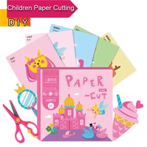 Children Paper-Cut Set Handmade DIY Stickers With Scissor Fancy Toy Cartoon Kids Arts Crafts Gift Montessori Educational Toys 1