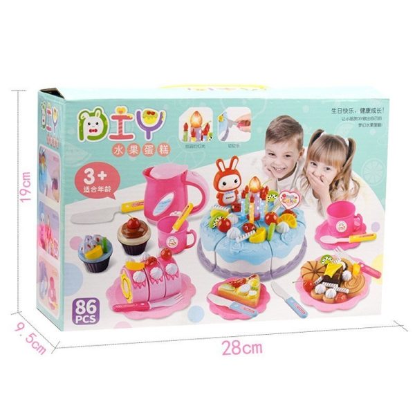 86pcs DIY Pretend Play Fruit Cutting Birthday Cake Kitchen Toys Simulation Miniature Food Educational Gift For Girls Children 2