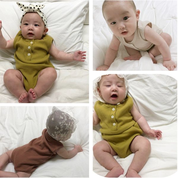 Baby Girl Boy Clothes Pajamas Rompers Jumpsuits Solid Cute Color Cotton O-neck Sleeveless For Newborn Baby Bodysuit 0-24M Gift 3