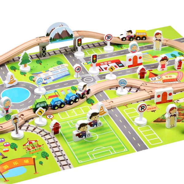 DIY Wooden Train Track Traffic Accessaries Toy Set Rail Bridge Station Magnetic Car Model Railway Educational Kids Gift 3