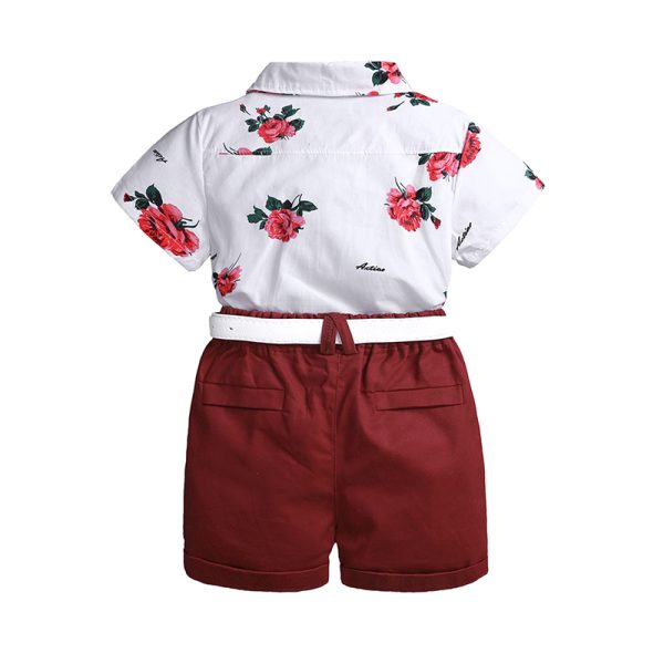 boys clothing sets summer gentleman suits short sleeve rose shirt+shorts+belt 3pcs kids clothes children set for 2-7 years MB459 6