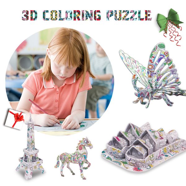 DIY Coloring Painting Animal 3D Puzzle Assembly Model Decompression Toys For Children Graffiti Educational Toys 4