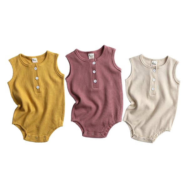 Baby Girl Boy Clothes Pajamas Rompers Jumpsuits Solid Cute Color Cotton O-neck Sleeveless For Newborn Baby Bodysuit 0-24M Gift 2