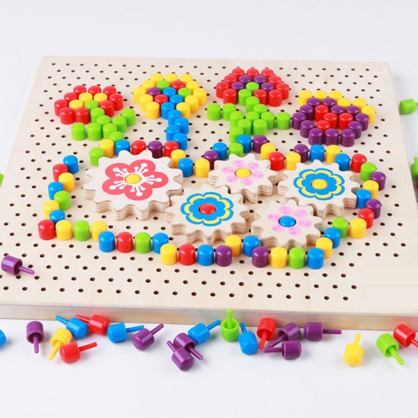 250PCS DIY Children Jigsaw Puzzle Wooden Board Mushroom Nail Kit Mosaic Montessori Educational 3d Puzzle Toys Kids Game Gift 6