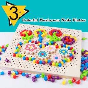 250PCS DIY Children Jigsaw Puzzle Wooden Board Mushroom Nail Kit Mosaic Montessori Educational 3d Puzzle Toys Kids Game Gift 1