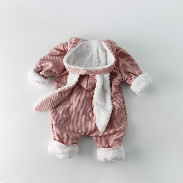 Winter Baby Rompers Newborn Boys Girls Clothes Rabbit Ear Hooded Jumpsuit infant Costume Fleece Thick Baby boys Romper pajamas 2