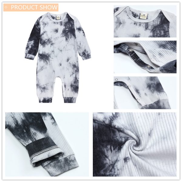 Kids Tales Toddler Kids Girls Boy Romper Long Sleeve Tie Dye Print Ribbed Knitted Baby Jumpsuits Spring Autumn Clothes Outfits 2