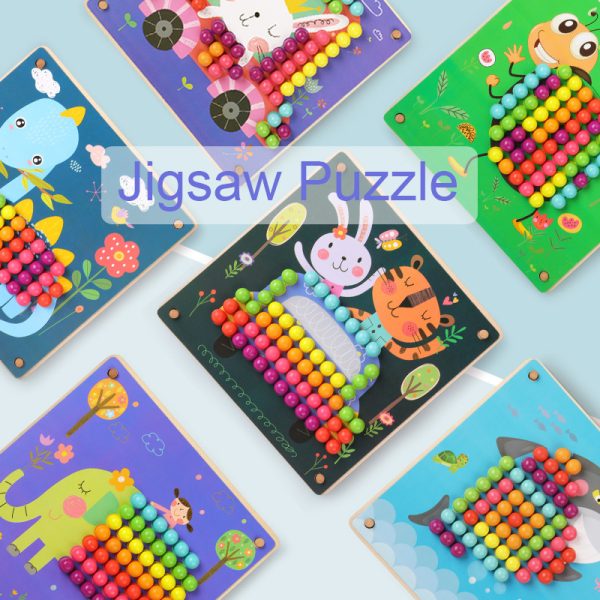Wooden Mushroom Nails Beads Intelligent Jigsaw Puzzles Educational Toys For Children Gifts DIY Mosaic 3D Puzzle Games 3