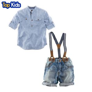 2020 New gentleman children suits fashion baby boys clothing kids 2 pcs set casual shirt + jeans with braces retail CCS064 1