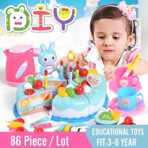 86pcs DIY Pretend Play Fruit Cutting Birthday Cake Kitchen Toys Simulation Miniature Food Educational Gift For Girls Children 1