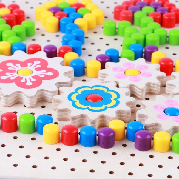 250PCS DIY Children Jigsaw Puzzle Wooden Board Mushroom Nail Kit Mosaic Montessori Educational 3d Puzzle Toys Kids Game Gift 3