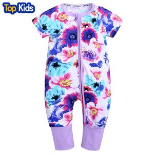 2019 Newborn Baby Girls rompers short sleeve cotton floral print boys clothes unisex infant soft clothing 0-2 baby wear MBR246 1