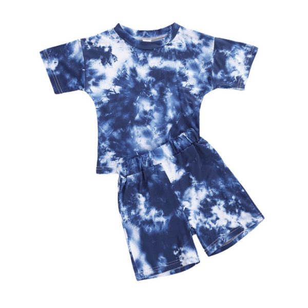 MBR204 Infant Baby Girls Tie-dye Printed Clothes Set 1-5Y Summer Short Sleeve Print T Shirts Tops+Shorts Pants Kids Boy Suits 2