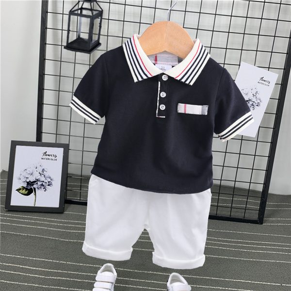 Baby boys sets summer short sleeve cotton solid clothes tops+shorts 2pcs little kids children clothing casual outfits 2-6 MB504 2
