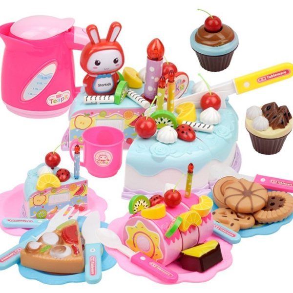 86pcs DIY Pretend Play Fruit Cutting Birthday Cake Kitchen Toys Simulation Miniature Food Educational Gift For Girls Children 3