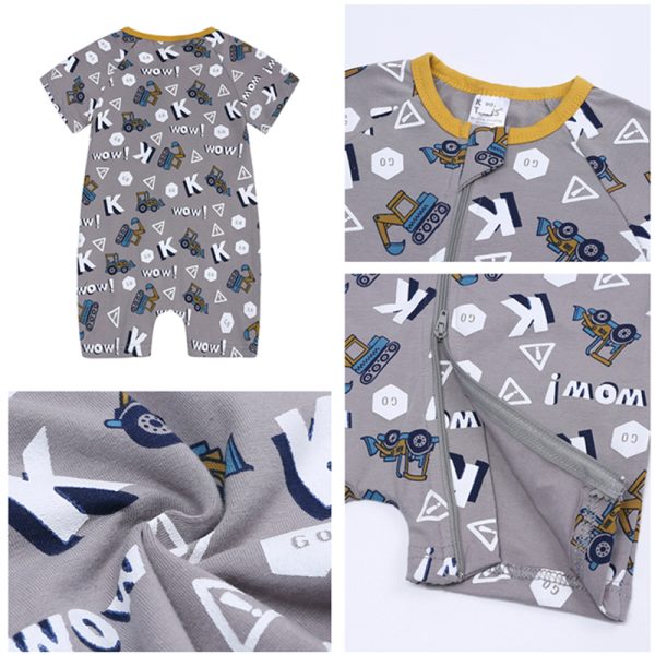 Summer Toddler Bodysuit for Newborn Baby Girl Boy Clothes Rompers Zipper Pajamas Letter Cotton Short Sleeve Infant Jumpsuit 2