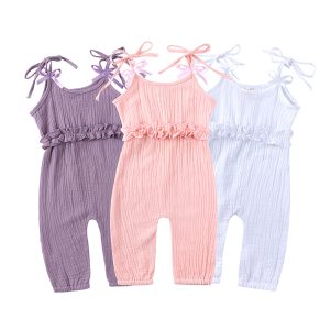 Brand New Fashion Toddler Kids Baby Girl cotton linen Overall Suspender Pant Ruffle solid long Jumpsuit One Pieces Clothes MR265 1