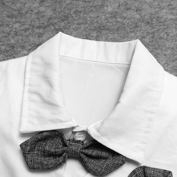 Newborn baby boys clothes summer short sleeve rompers with bow tie kids cotton formal birthday party gentleman clothing  MBR263 2