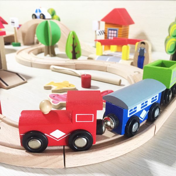 Wooden Train Track Accessories Beech Rail Bridge Station Railway Parts Magical Racing Car Play Set Toys For Children 4