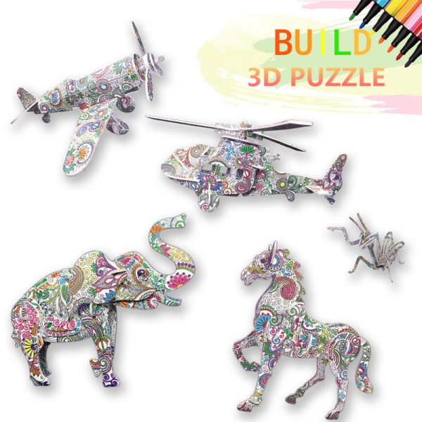 DIY Coloring Painting Animal 3D Puzzle Assembly Model Decompression Toys For Children Graffiti Educational Toys 2