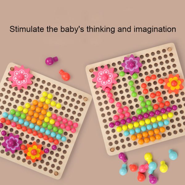 Wooden Mushroom Nails Beads Intelligent Jigsaw Puzzles Educational Toys For Children Gifts DIY Mosaic 3D Puzzle Games 4