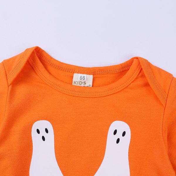 Newborn Baby Girls 2pcs Sets Infant Cartoon Print Cotton Romper Short Sleeve Toddler Kids Cute Orange Outfits MBR2305 5