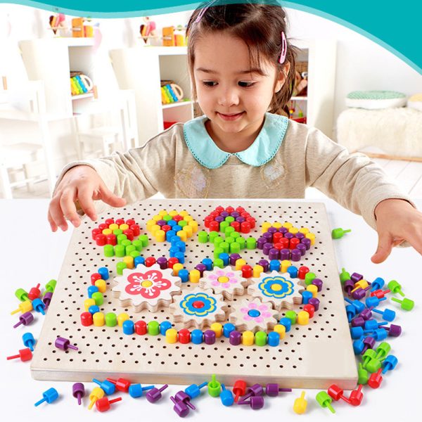 250PCS DIY Children Jigsaw Puzzle Wooden Board Mushroom Nail Kit Mosaic Montessori Educational 3d Puzzle Toys Kids Game Gift 4