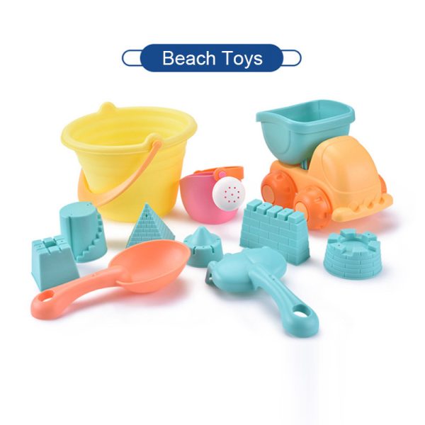 Summer Baby Beach Toys Soft PP Kids Mesh Bag Bath Play Set Beach Party Cart Ducks Bucket Sand Molds Tool Water Game 6