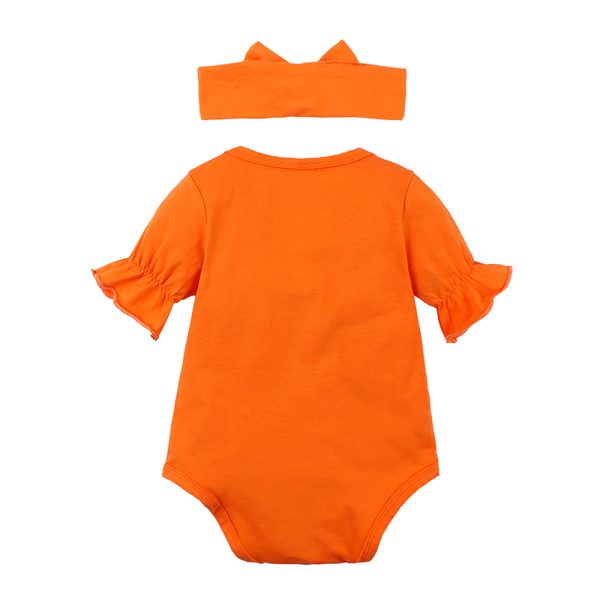 Newborn Baby Girls 2pcs Sets Infant Cartoon Print Cotton Romper Short Sleeve Toddler Kids Cute Orange Outfits MBR2305 2