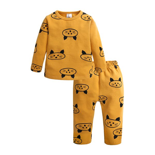 Boys Girls Pyjamas Cartoon Print Cat Pajamas Set Child Nightwear Long Sleeve T shirt + Pants Kids Sleepwear MB477 2