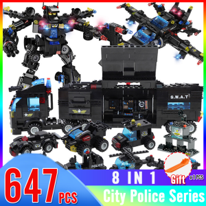 647-825pcs City Series 8-in-1 Children's DIY Building Blocks Car Helicopter Truck Bricks Assembly Domino Toys Kids Gift 1