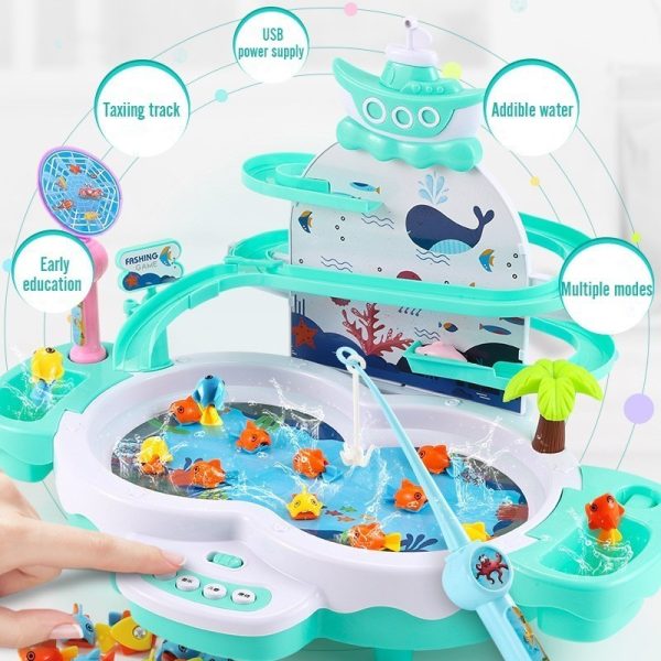 Children Fishing Games Outdoor Beach Sand Toys Building Blocks Track Gifts Kids Fish Electric Water Cycle Music Lighting 3