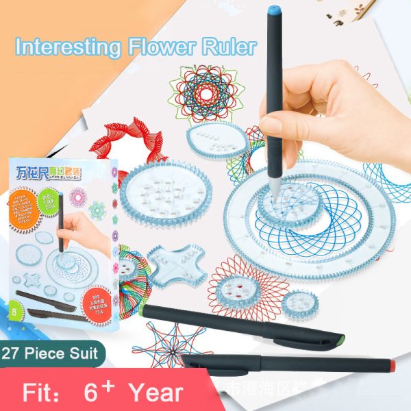 Magic Flower Rulers Suit DIY Art Drawing Education Stationery Children Multi-functional Template Montessori Toys For Learning 1