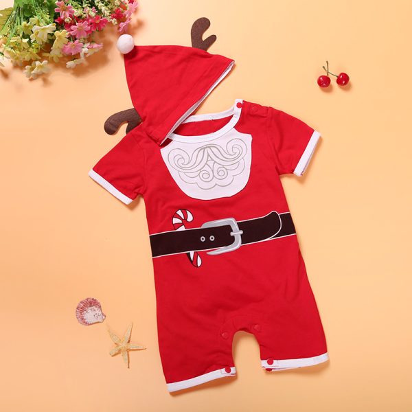CR051 hot sale baby jumpsuits with chirstmas hat baby clothes grandfather frost new year clothes for girls new arrival 2