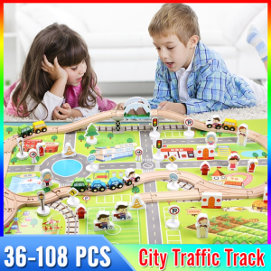 Wooden Train Track Accessories Beech Rail Bridge Station Railway Parts Magical Racing Car Play Set Toys For Children 1