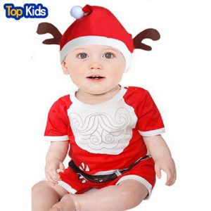 CR051 hot sale baby jumpsuits with chirstmas hat baby clothes grandfather frost new year clothes for girls new arrival 1