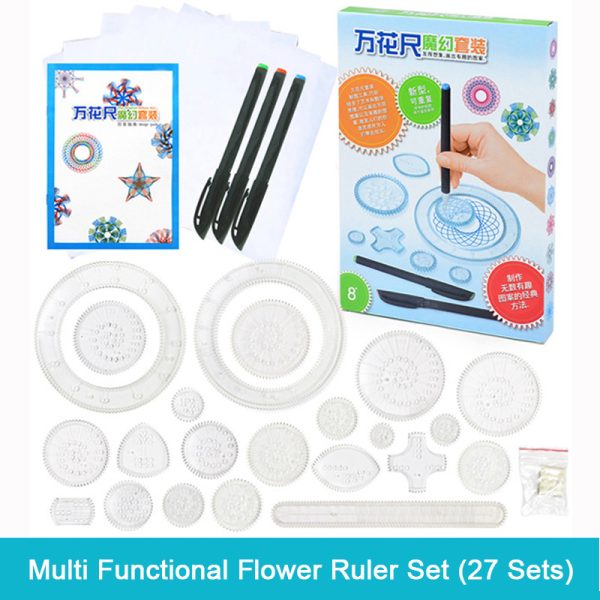 Magic Flower Rulers Suit DIY Art Drawing Education Stationery Children Multi-functional Template Montessori Toys For Learning 3