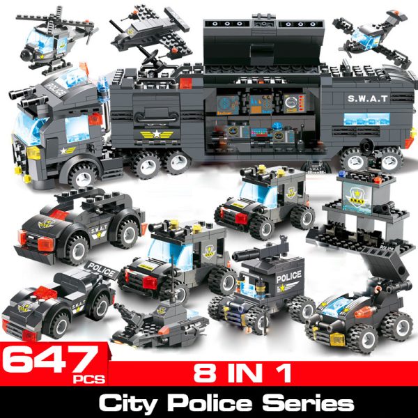 647-825pcs City Series 8-in-1 Children's DIY Building Blocks Car Helicopter Truck Bricks Assembly Domino Toys Kids Gift 3