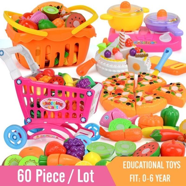 27-60PCS Kids Kitchen Pretend Play Toys Cutting Fruit Vegetable Food Girls Mini Kitchenware Game Education Toys For Children 5