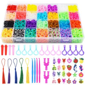 10000pcs Loom Rubber Bands Kits Beads Toys Set Hand Knitting Machine Handmade DIY Rainbow Weave Color Bracelet Girl Gift 1