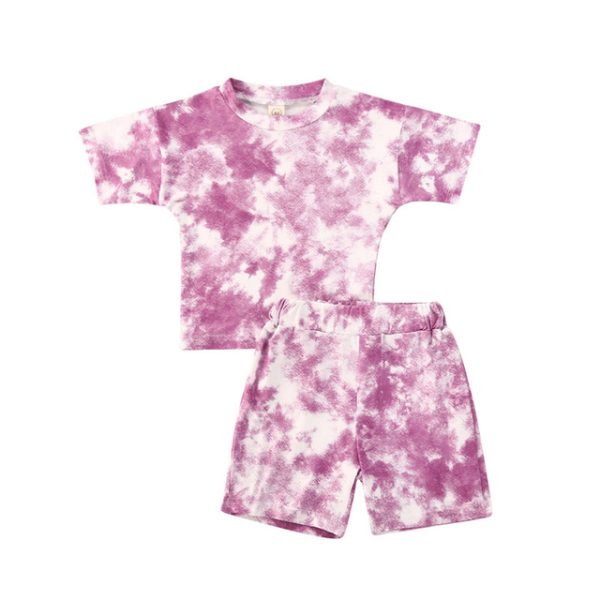 MBR204 Infant Baby Girls Tie-dye Printed Clothes Set 1-5Y Summer Short Sleeve Print T Shirts Tops+Shorts Pants Kids Boy Suits 3