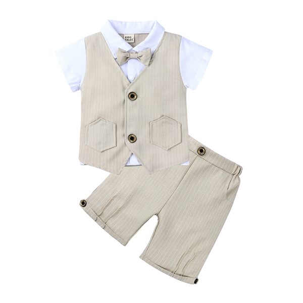 Fashion baby boy clothes short sleeve Striped T shirt+pants+Bow tie 3cps gentleman baby clothing set newborn kid wedding MB519 5