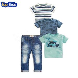 2020 Summer Children sets baby clothes boys 4 pcs set striped suit  t-shirts + blue t-shirt car + T-shirt + denim jeans CCS352 1