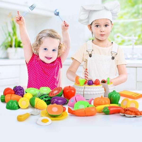 27-60PCS Kids Kitchen Pretend Play Toys Cutting Fruit Vegetable Food Girls Mini Kitchenware Game Education Toys For Children 6