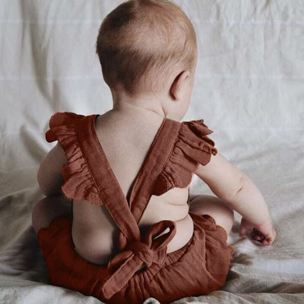 Newborn Baby girls clothes kids Ruffles Sleeve solid backless Romper Baby cute 3 colors Outfits Clothes MBR260 2