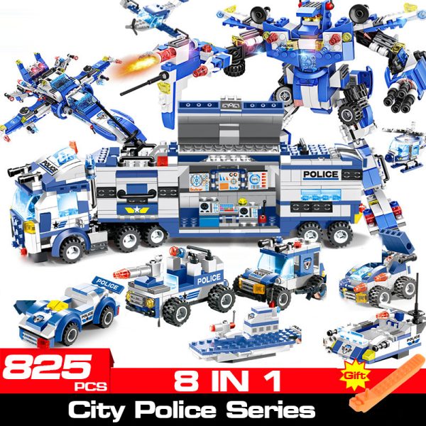 647-825pcs City Series 8-in-1 Children's DIY Building Blocks Car Helicopter Truck Bricks Assembly Domino Toys Kids Gift 2